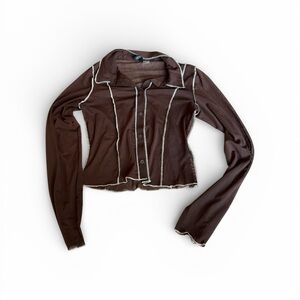 Brown Button-Up Women's shirt sheer